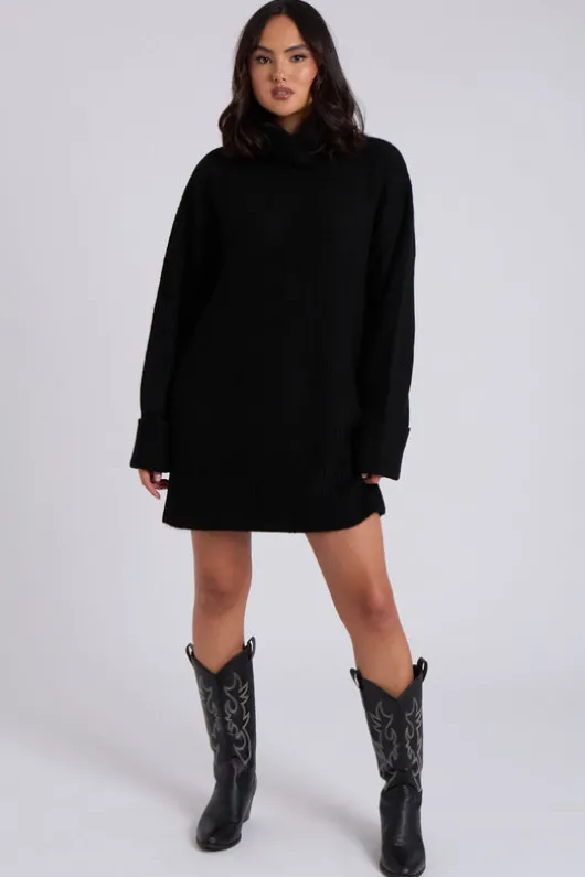 Black Mini Roll Neck Dress