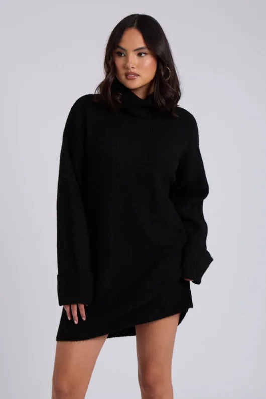 Black Mini Roll Neck Dress