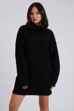 Black Mini Roll Neck Dress