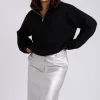 Black Ribbed Oversized Half Zip Jumper