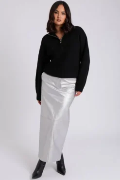 Black Ribbed Oversized Half Zip Jumper