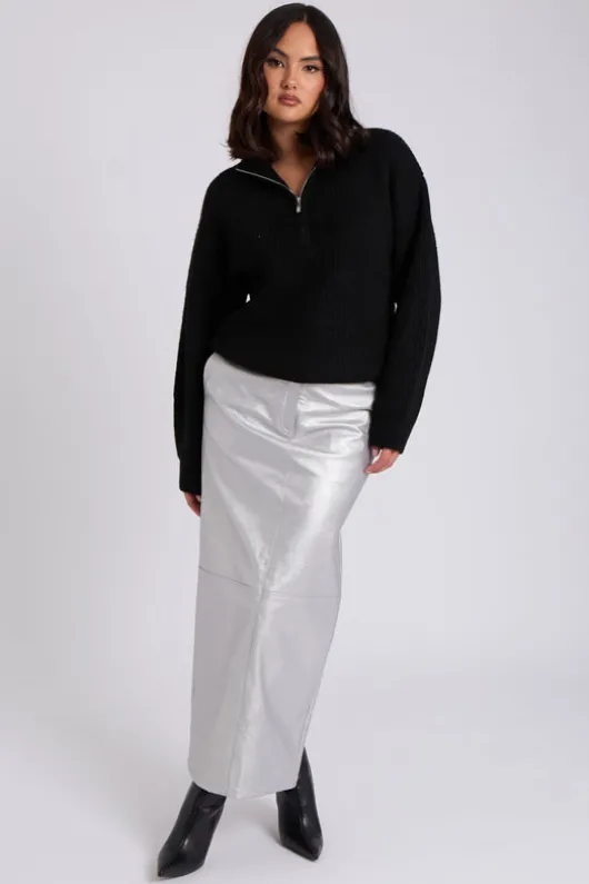 Black Ribbed Oversized Half Zip Jumper