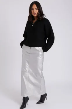 Black Ribbed Oversized Half Zip Jumper