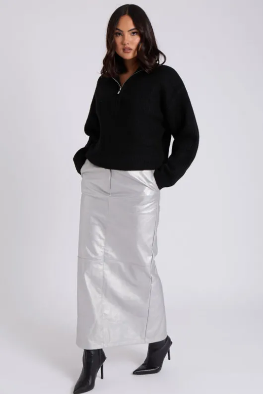 Black Ribbed Oversized Half Zip Jumper