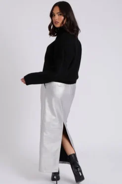 Black Ribbed Oversized Half Zip Jumper