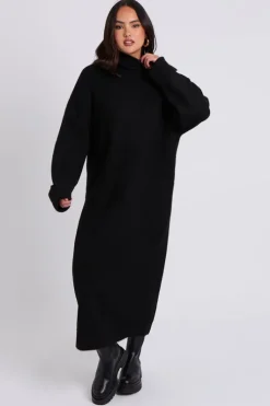 Black Roll Neck Midaxi Dress