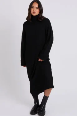 Black Roll Neck Midaxi Dress