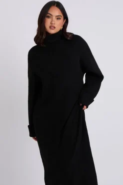 Black Roll Neck Midaxi Dress