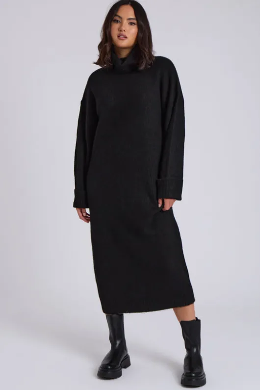 Black Roll Neck Midi Dress