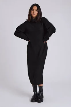 Black Roll Neck Midi Dress