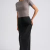 Black Satin Bias Cut Midi Skirt