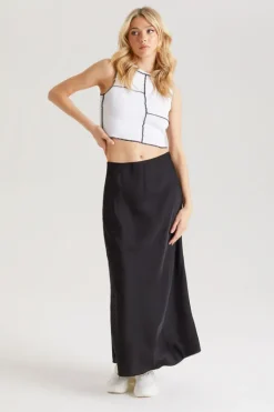 Black Satin Maxi Skirt