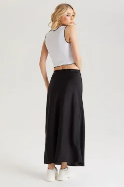 Black Satin Maxi Skirt