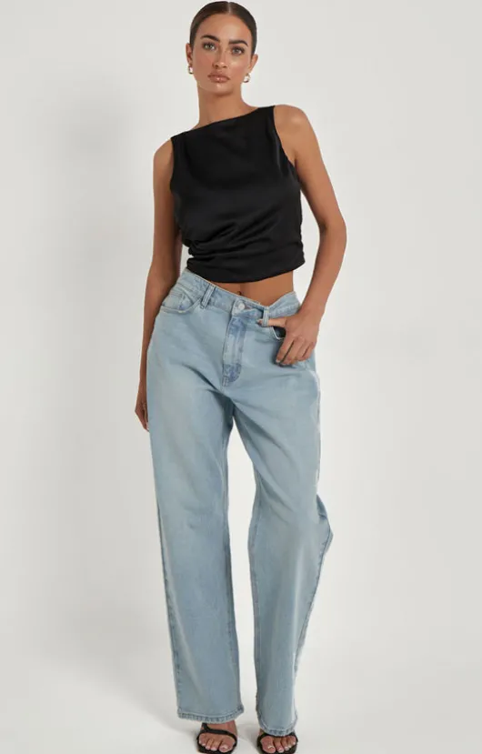 Black Satin Tie Back Top