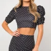 Black Spot Puff Sleeve Crop Top