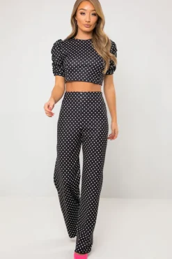 Black Spot Puff Sleeve Crop Top