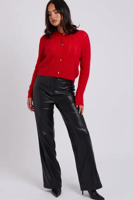Black Wide Leg PU Trouser