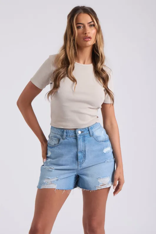 Bleach Ripped Mom Short