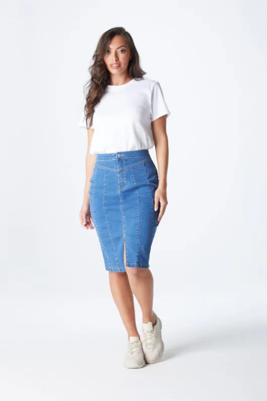 Blue Aqua Yoke Seamed Skirt