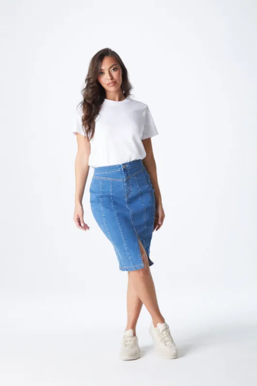 Blue Aqua Yoke Seamed Skirt