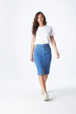 Blue Aqua Yoke Seamed Skirt