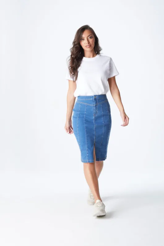 Blue Aqua Yoke Seamed Skirt