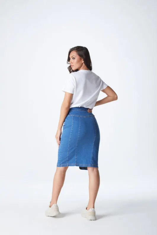 Blue Aqua Yoke Seamed Skirt