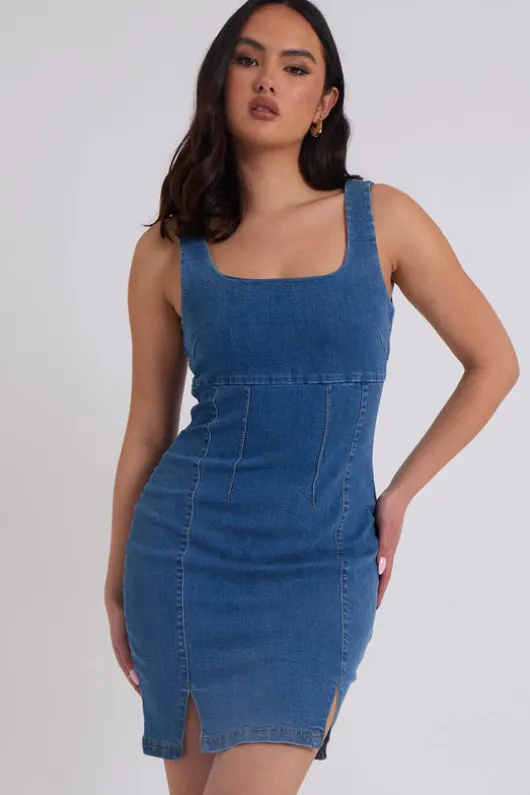 Blue Asher Split Seamed Dress | Urban Bliss clothing