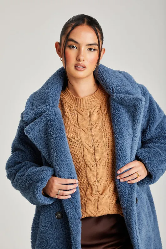 Blue Chelsea Longline Teddy Borg Jacket
