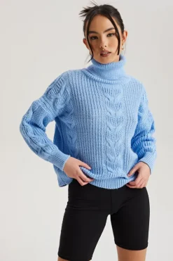 Blue Roll Neck Jumper