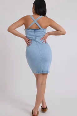 Blue Toby Button Dress | Urban Bliss clothing