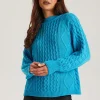 Bright Blue Crew Neck Cable Jumper | Urban Bliss clothing