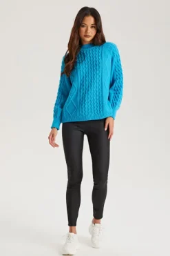 Bright Blue Crew Neck Cable Jumper | Urban Bliss clothing