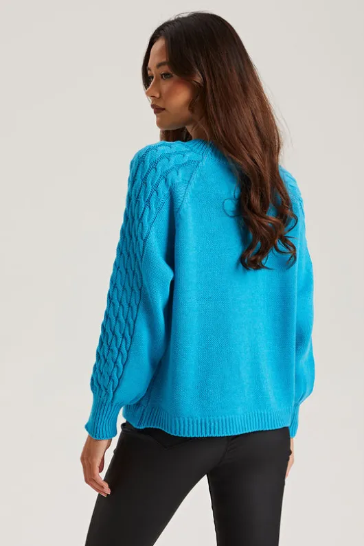 Bright Blue Crew Neck Cable Jumper | Urban Bliss clothing