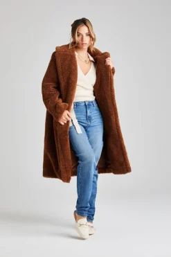 Brown Chelsea Longline Teddy Borg Jacket