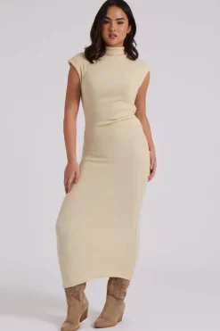 Brushed Cream Jersey Maxi Ruched Dress