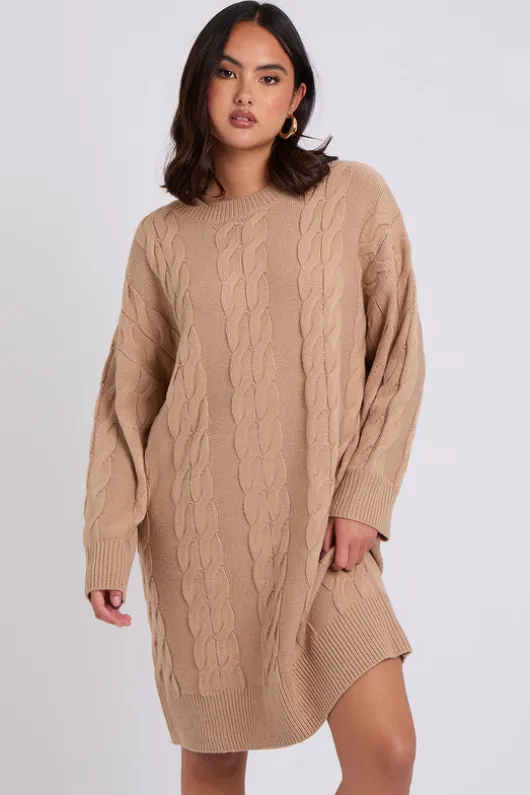 Camel Crew Neck Mini Dress