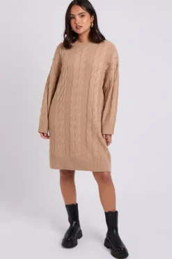 Camel Crew Neck Mini Dress