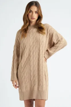 Camel Crew Neck Mini Dress