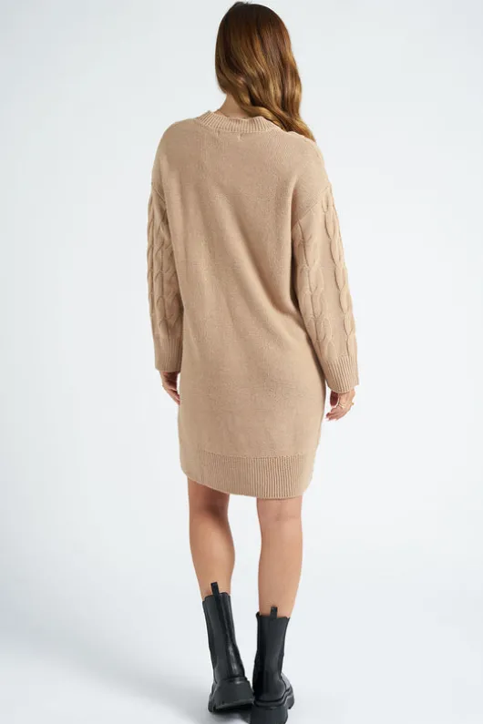 Camel Crew Neck Mini Dress