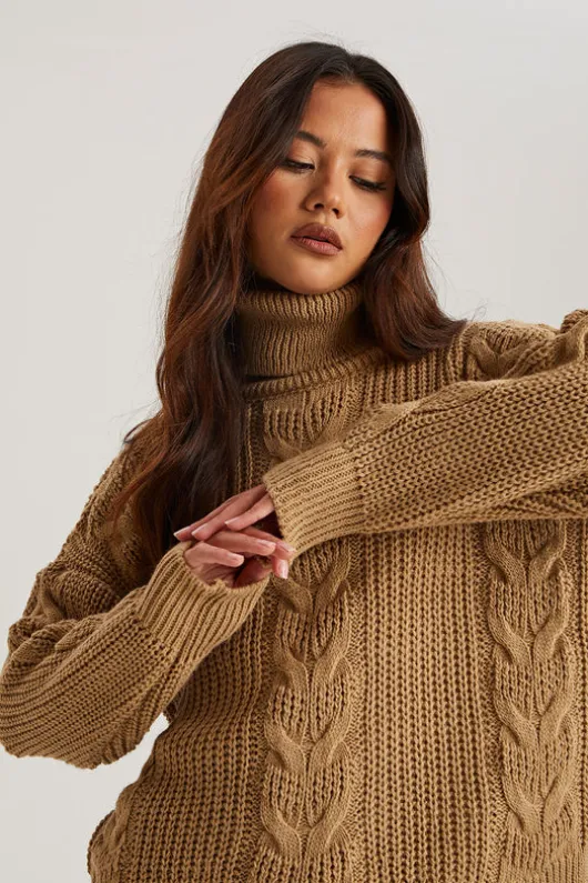 Camel Roll Neck Jumper | Urban Bliss clothing