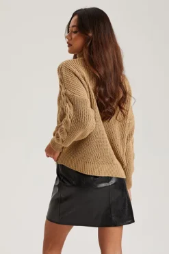 Camel Roll Neck Jumper | Urban Bliss clothing