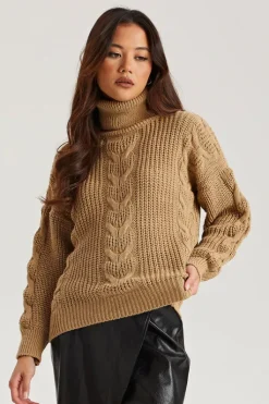 Camel Roll Neck Jumper | Urban Bliss clothing