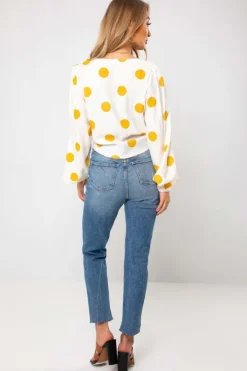 Canary Mustard Spot Tie Front Top