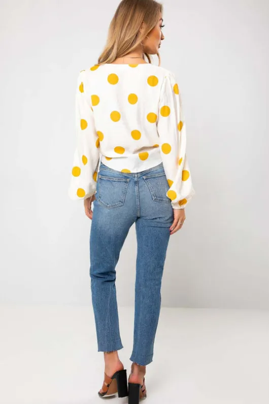 Canary Mustard Spot Tie Front Top