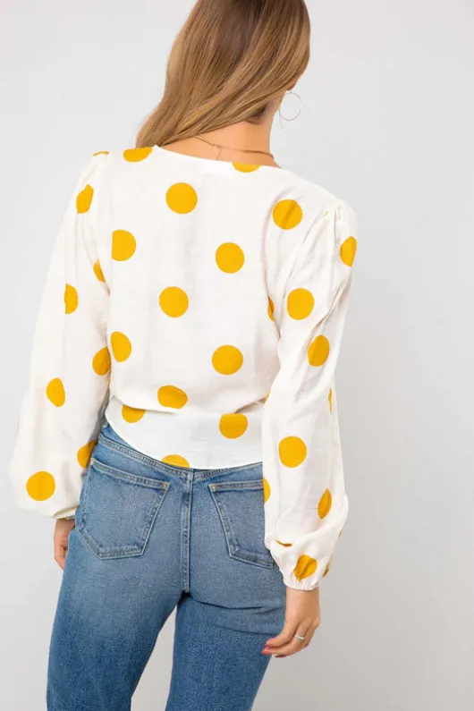 Canary Mustard Spot Tie Front Top