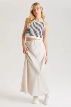 Champagne Satin Maxi Skirt