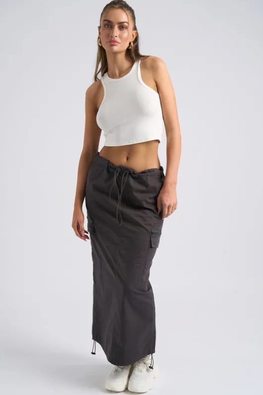 Charcoal Parachute Midi Skirt