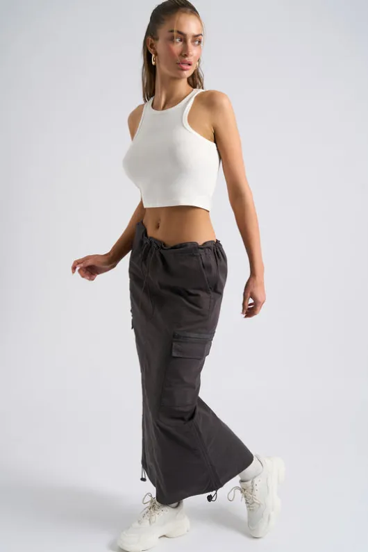 Charcoal Parachute Midi Skirt