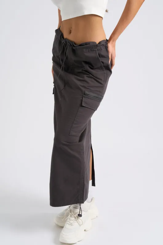 Charcoal Parachute Midi Skirt